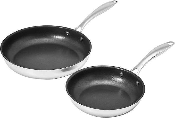 2-Piece Non-Stick Stainless Steel Fry Pan Set, Oven and Induction Safe, 10-Inch and 8-Inch