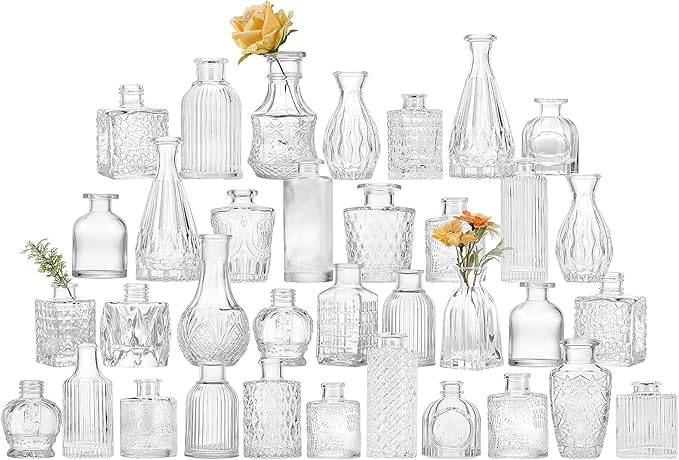 Glass Bud Vase Set, Small Vases for Flowers, Clear Bud Vases for Centerpieces Flower Vases in Bulk for Rustic Wedding Decorations Vintage Look Home Table Decor