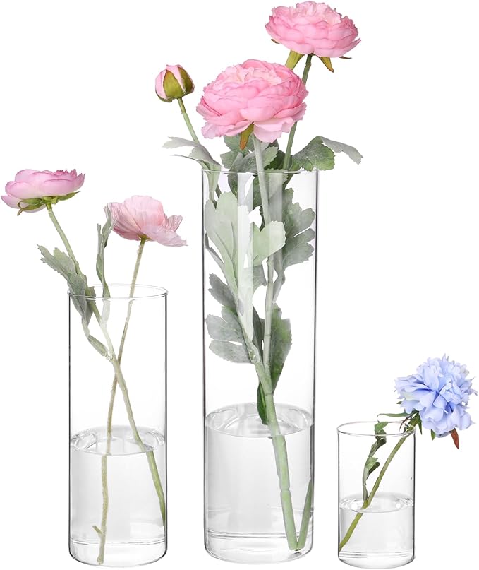 Flower Vase Clear Glass Cylinder Vases, Tall Cylinder Vases for Centerpieces Floating Candle Holder Vase for Table Shelf, Party, Wedding, Home Decor